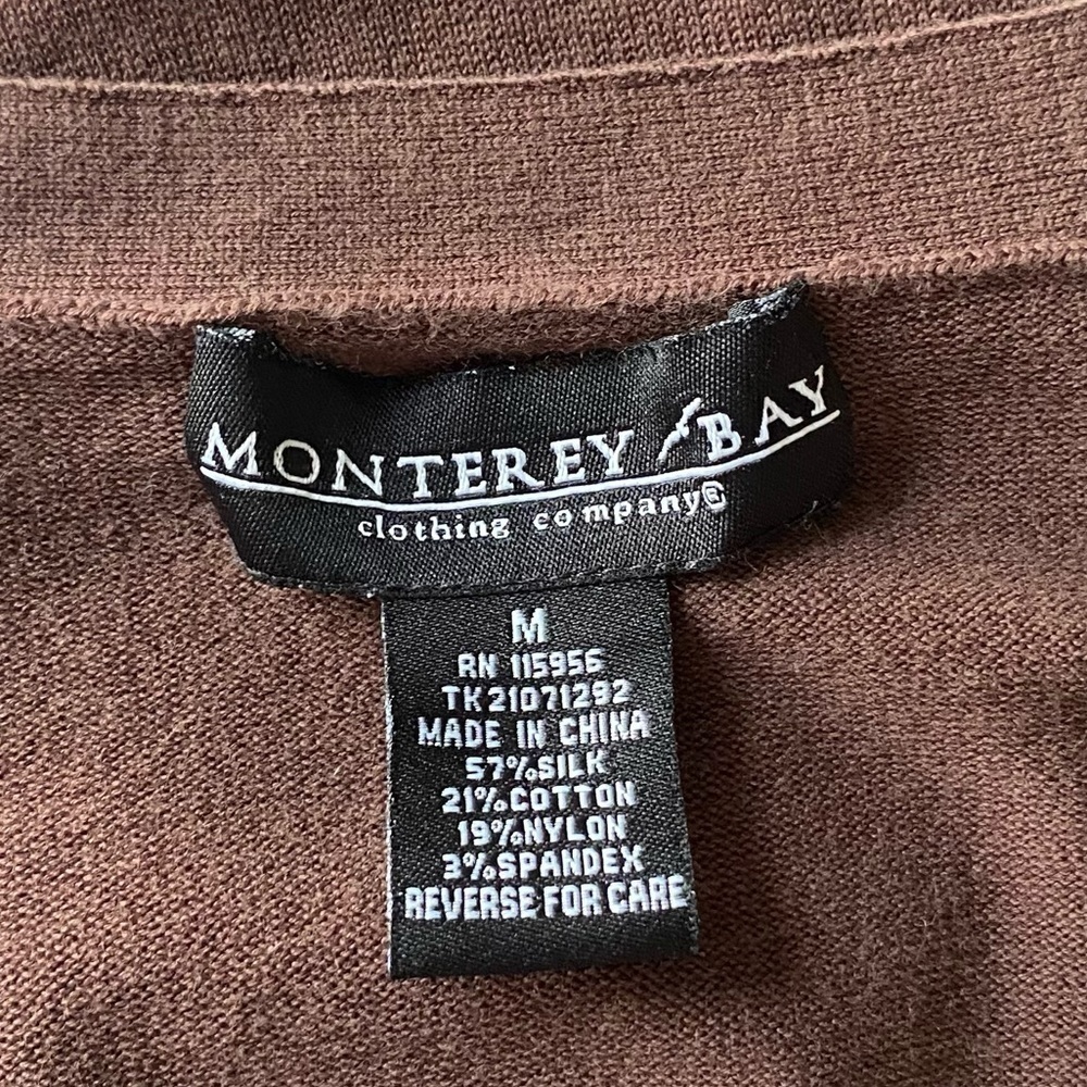 MONTEREY BAY Short Sleeve V-Neck Sweater Silk Blend Brown Women's Size M - Picture 7 of 8